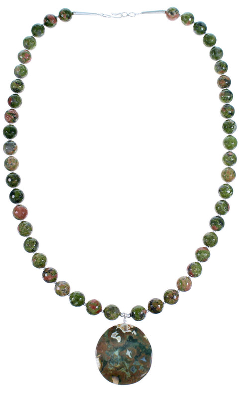 Southwest Unakite Sterling Silver Bead Necklace RX114741